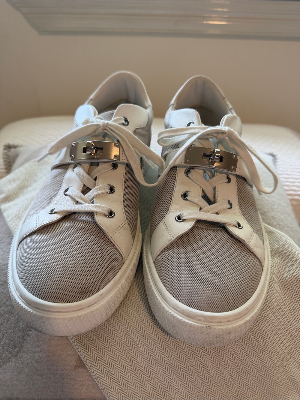 Hermes Beige and White Men's Sneakers